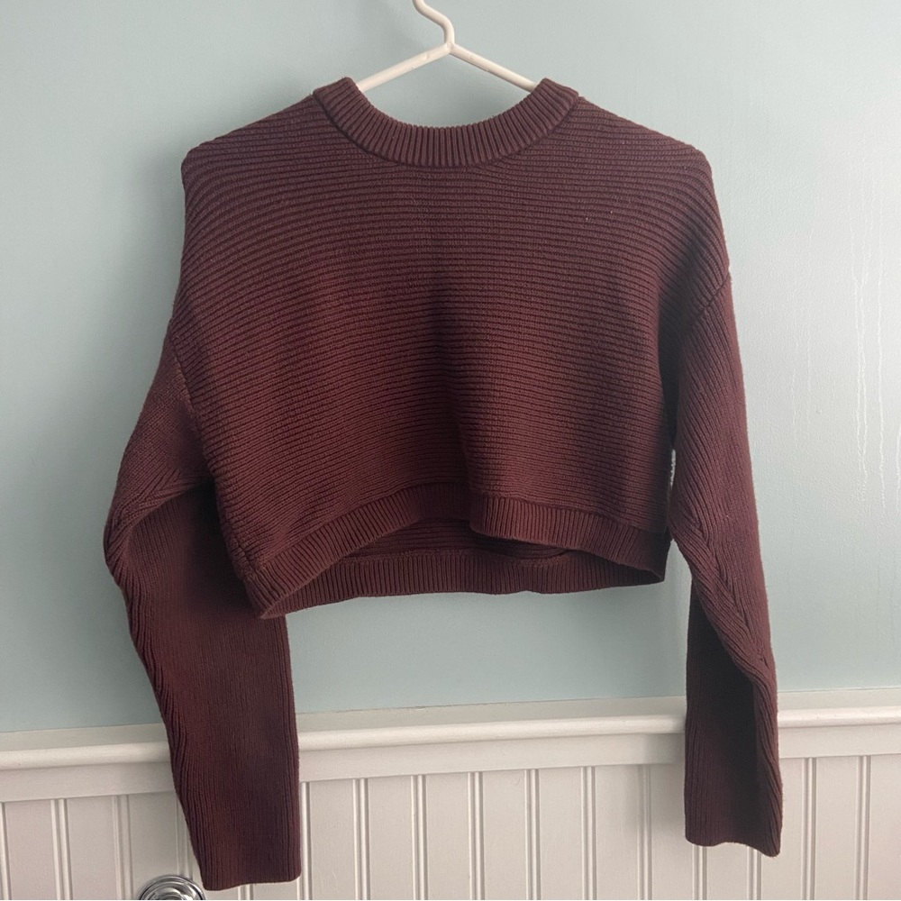Revolve chocolate brown textured crop sweater